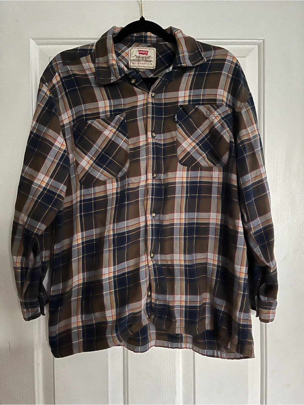 Levi's Brown and Navy Plaid Button-Down flannel Shirt size large - Picture 1 of 5